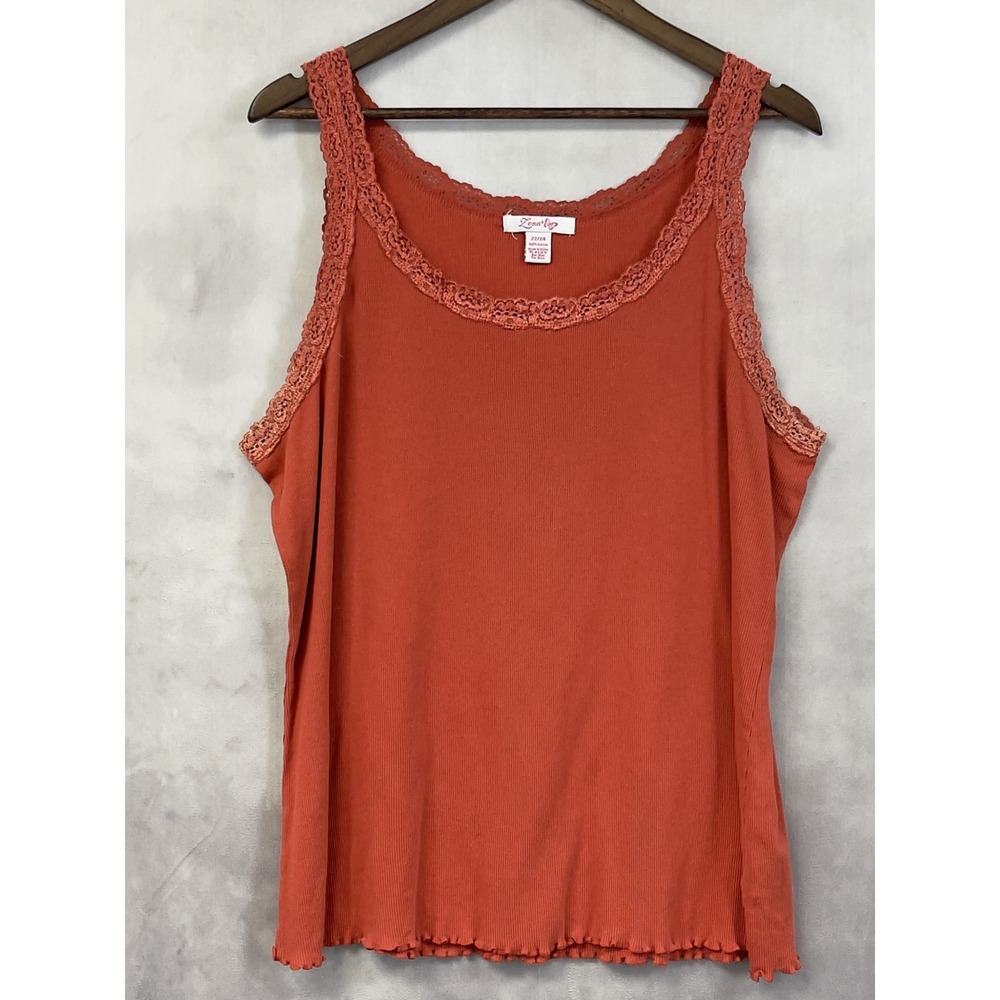Zena Tank Top Women 22/24 Curvy Girl Ribbed Lace Trim Cotton Coquette Y2K Layer